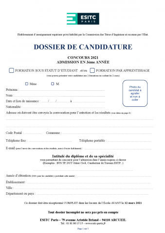 Dossier de candidature 2021 - TC3 - sous statut étudiant ou par apprentissage